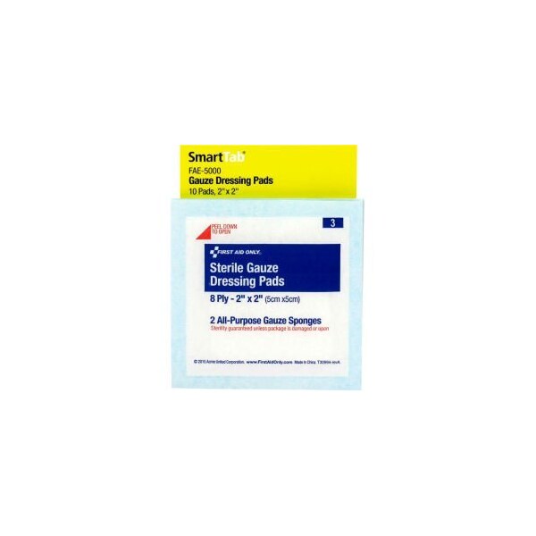 Acme United First Aid Only FAE-5000 SmartCompliance Refill Sterile Gauze Pads, 2"X2", 10/Box FAE-5000 - main